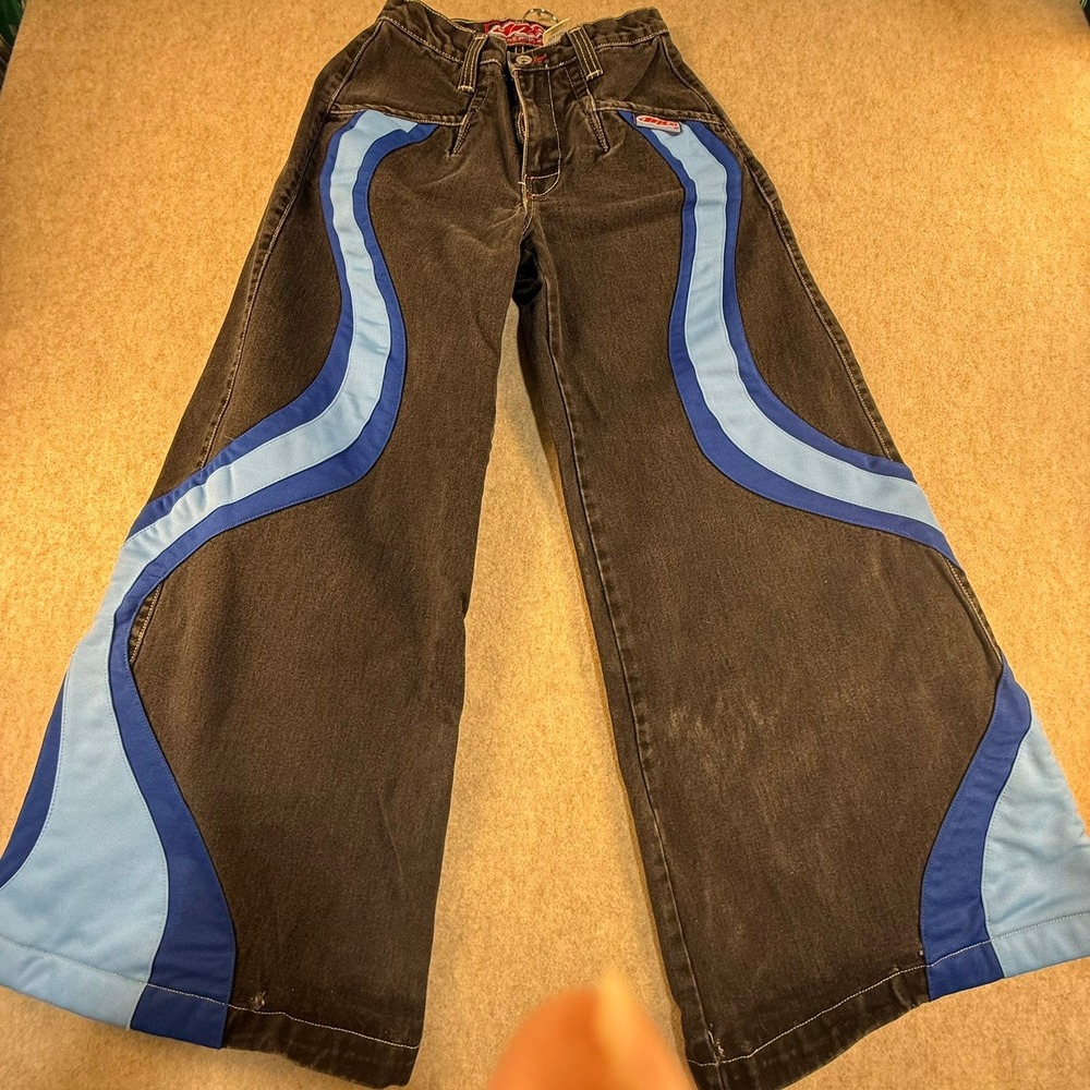 Vintage JNCO Girlie Stuff Hypnotix Jeans Wide Leg Blue Stripe Faded Black Size 5